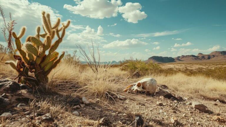beautiful cacti plant with desert landscape skull 2
